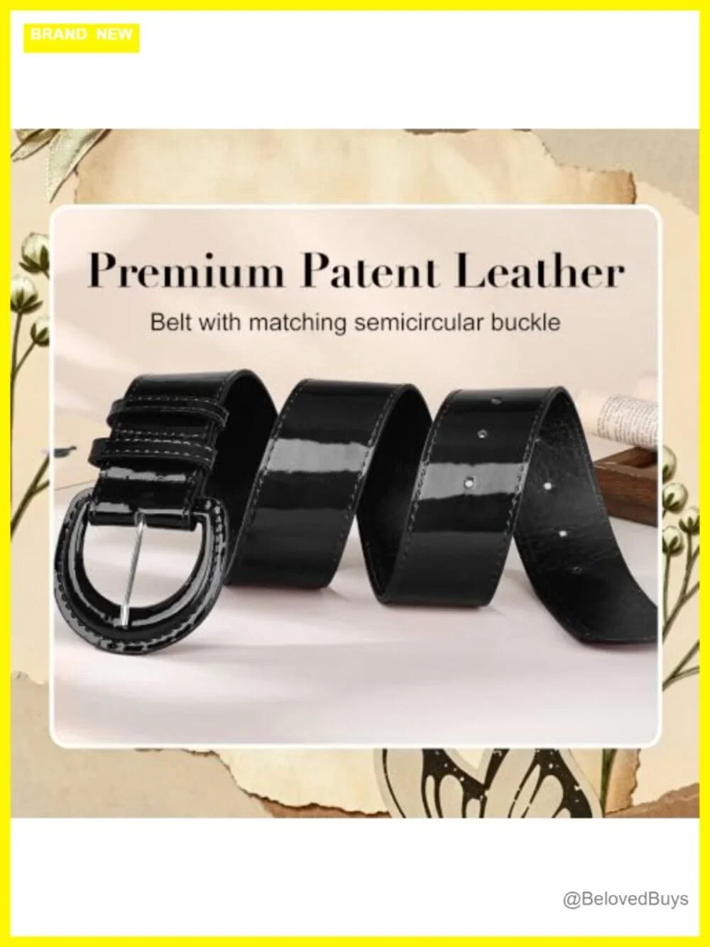 Wide Patent Leather Belt Vintage Buckle Waist Belt for Dresses Jeans Coats